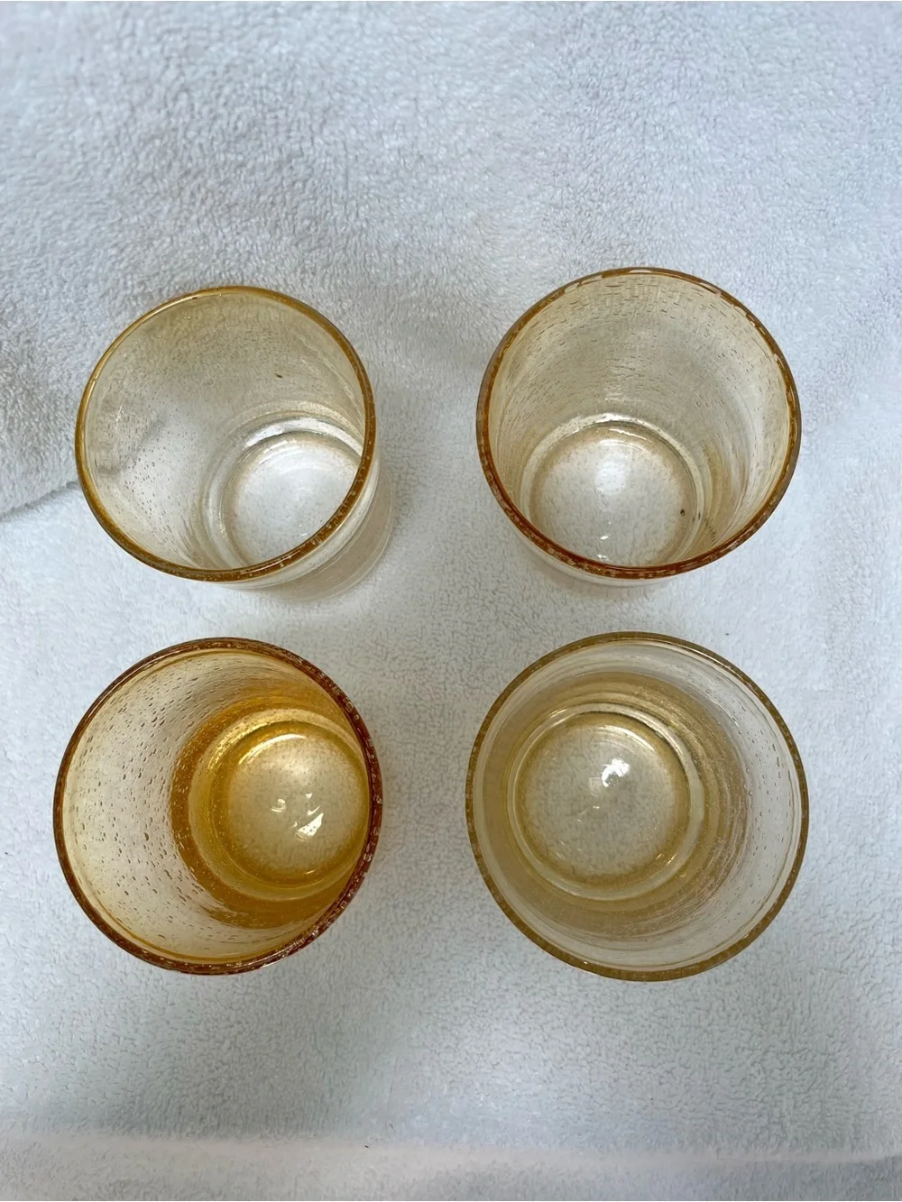Mexican Amber Bubble Glass Set 4 Hand Blown Height 4 1/2” Holds 12 Ounces EUC